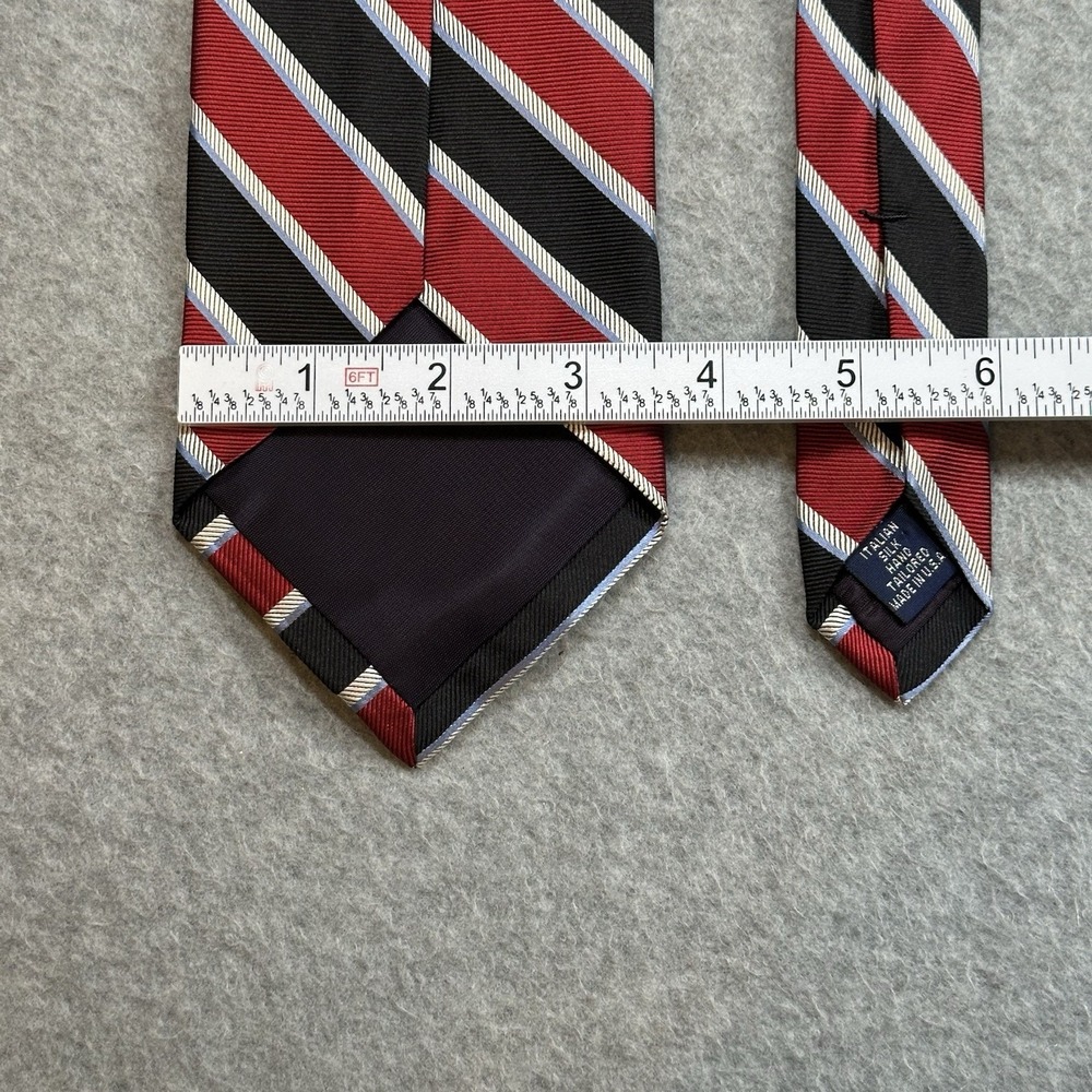 Paul Fredrick Red Black Stripe Italian Silk Necktie Hand Tailored USA 58x3.5in - Picture 4 of 7